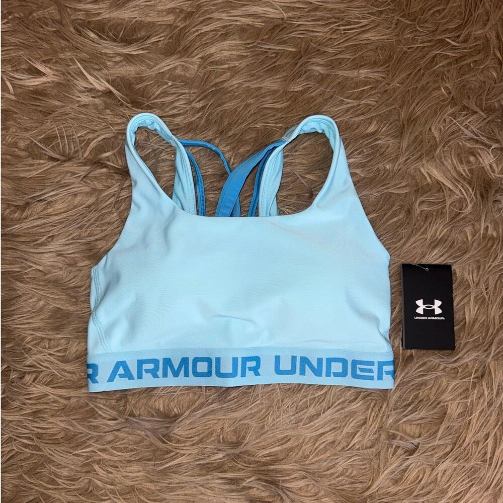 New UA Women's Crossback Mid Strappy Medium Support Sports Bra Blue size M